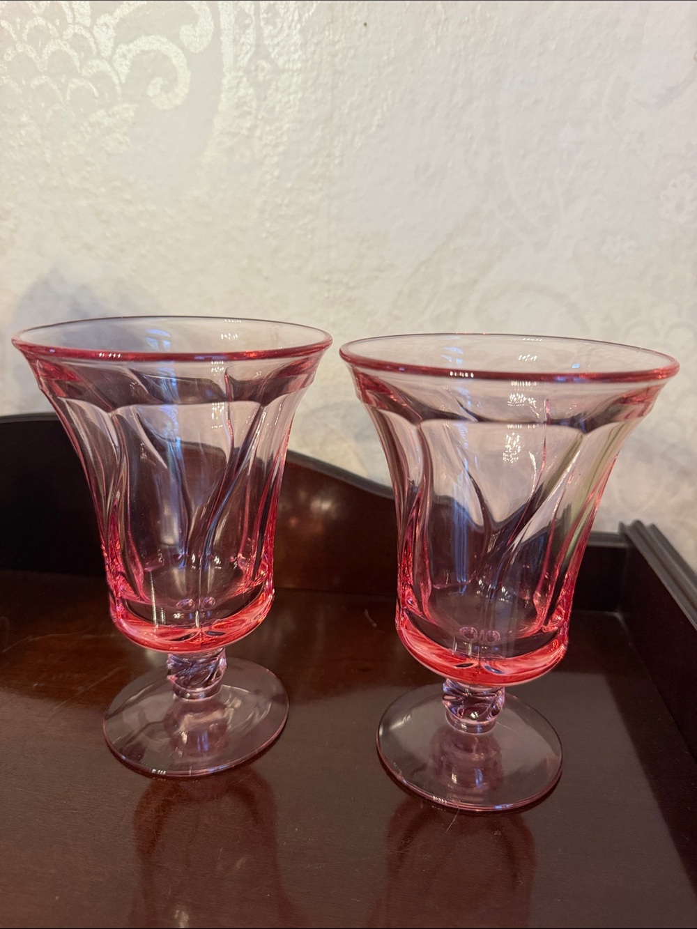 Pair Vintage Fostoria Jamestown pink iced tea glass